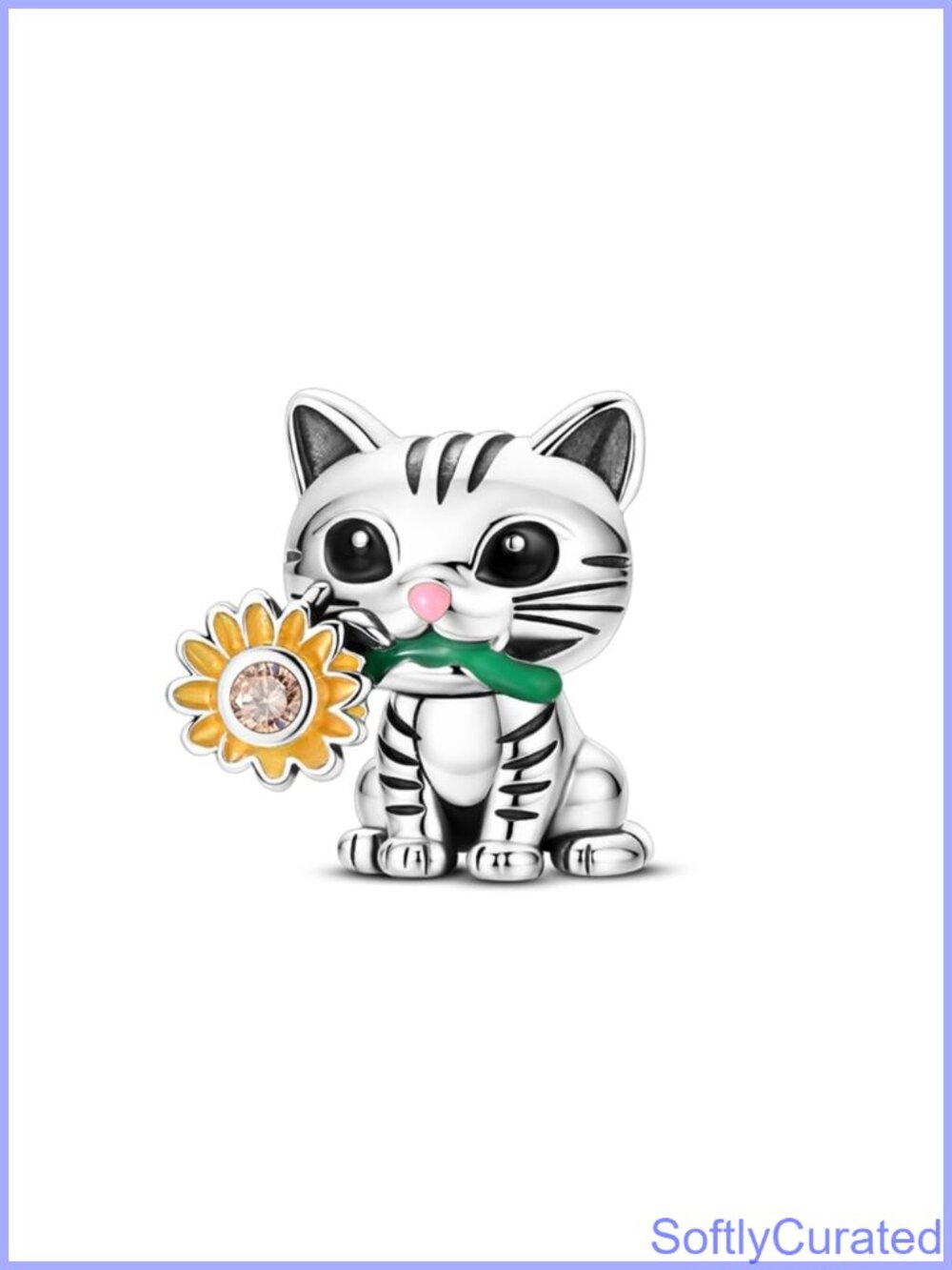 925 Sterling Silver Cat Sunflower Charm for Bracelets & Necklaces